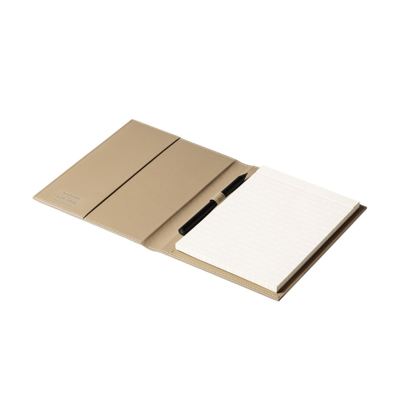 medium cream opened Monogram leather notepad holder by Giobagnara x Elie Saab with padded cover and ivory sheets
