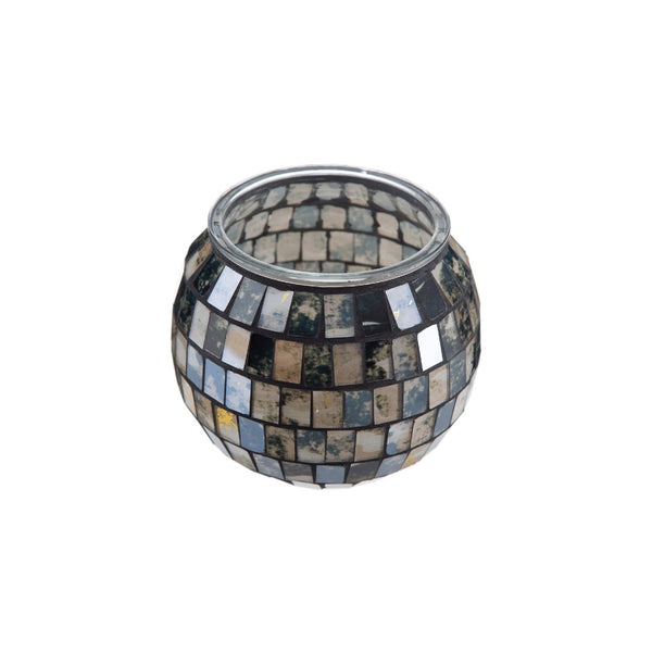 Mosaic glass candle holder on a white background