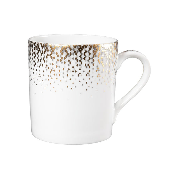 Souffle d’Or mug by Haviland—Limoges porcelain with celestial grey, silver, and matte gold supernova-inspired design.