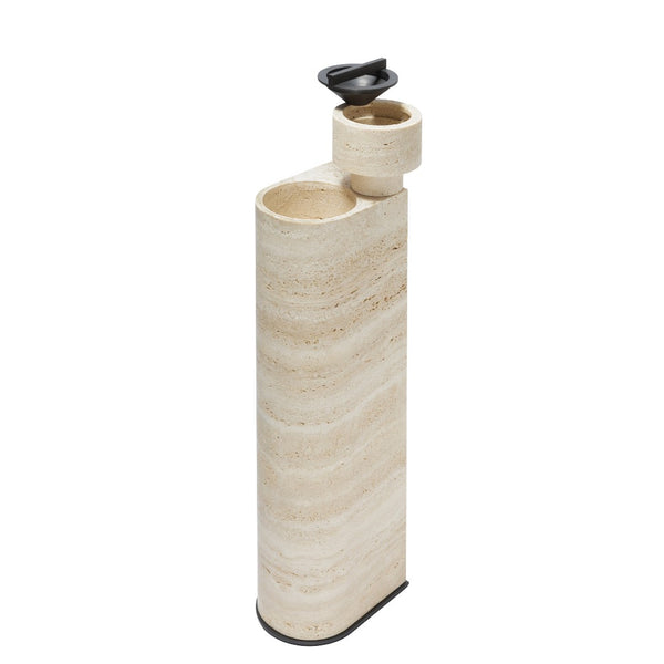 Styled Standing ashtray in travertine marble with bronze base by Giobagnara