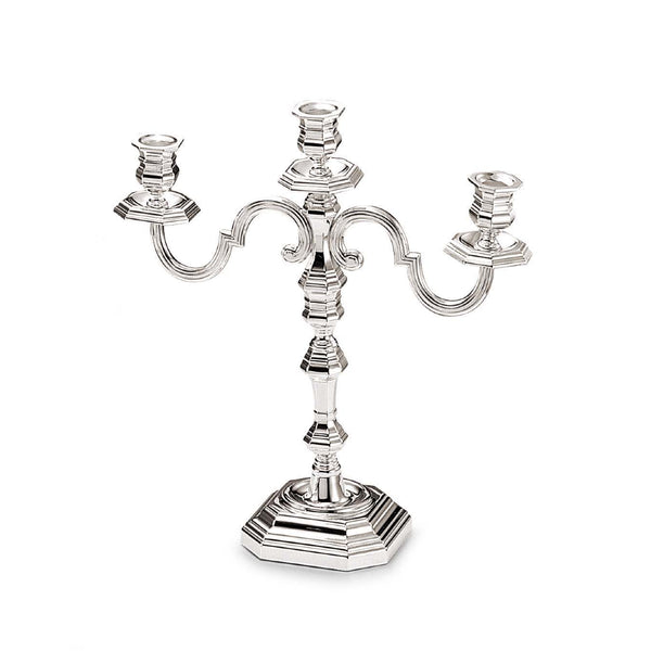 Greggio octagonal silver-plated candelabra with three arms and sculptural base