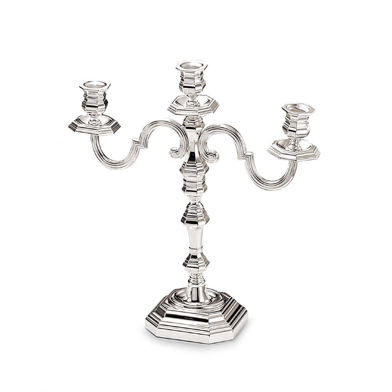 Greggio octagonal silver-plated candelabra with three arms and sculptural base