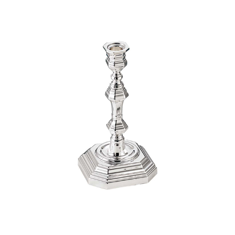 Octagonal silver-plated candle holder by Greggio with sculptural geometric base