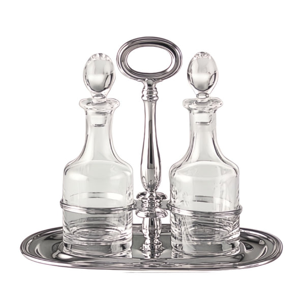 Oil and Vinegar Cruet Set Inglese Silver-Plated by Schiavon, Italian crystal and silver design for refined dining.