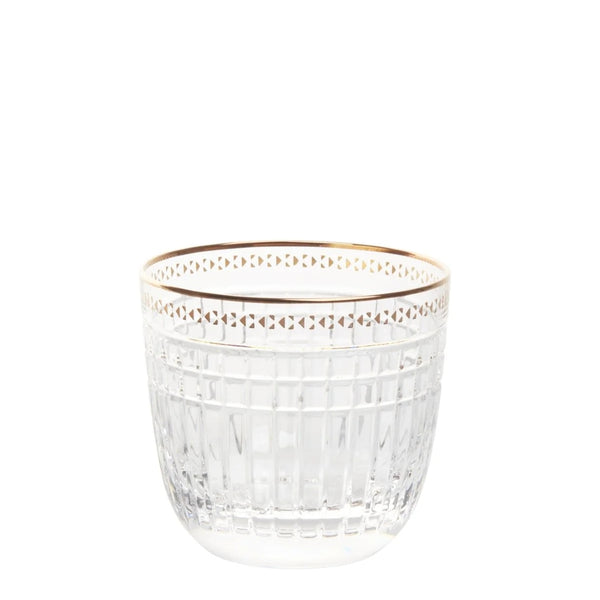 Aghata Platinum old fashion tumbler with bevel cuts and platinum rim by Cristallerie de Montbronn