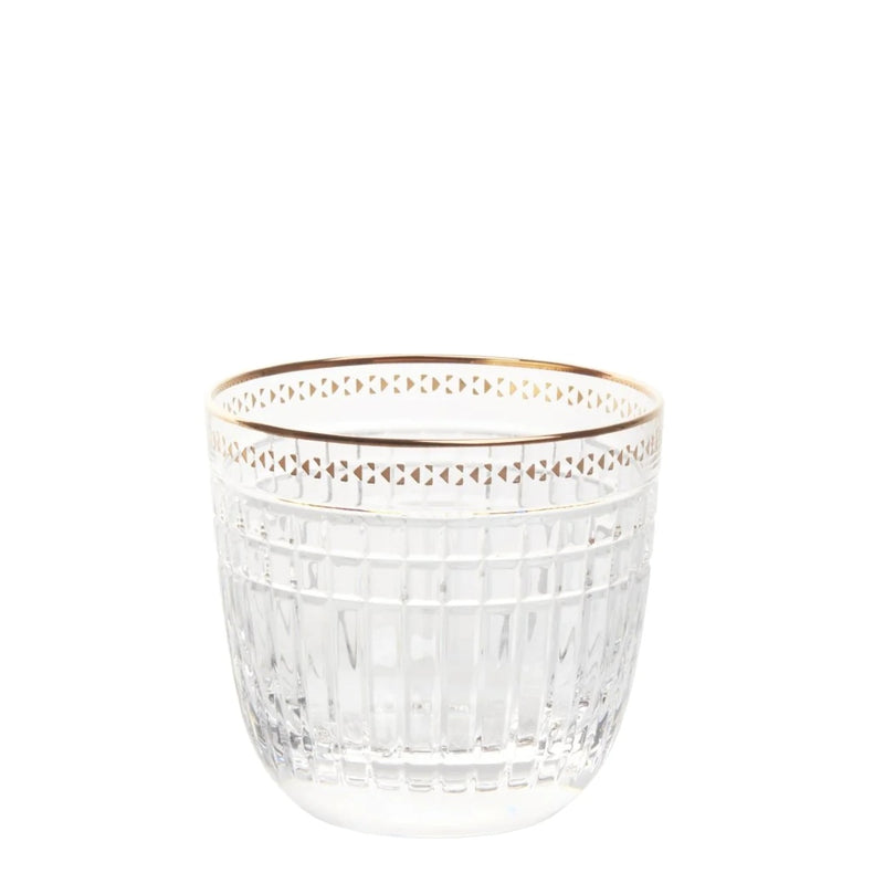 Aghata Platinum old fashion tumbler with bevel cuts and platinum rim by Cristallerie de Montbronn