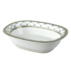 Open vegetable dish Allée du Roy by Raynaud in Limoges porcelain with cornflower and laurel motifs, finished with delicate hand-painted gold.
