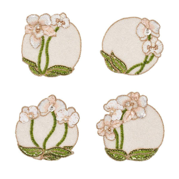 Orchid coaster set of 4 in multi by Kim Seybert, floral table decor 
