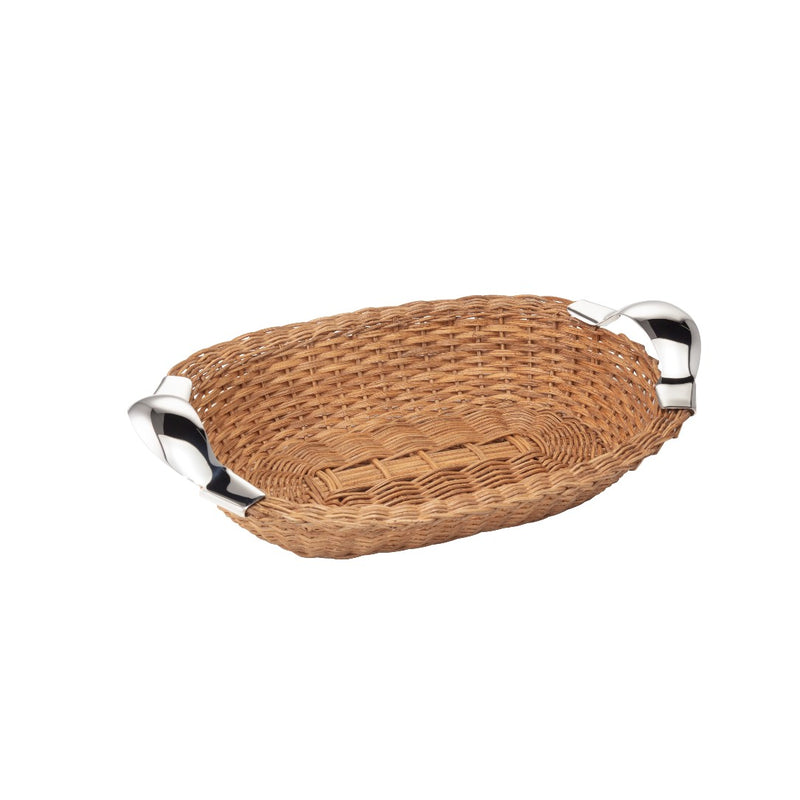 Brown Oval Bread Basket with Sterling Silver Handles