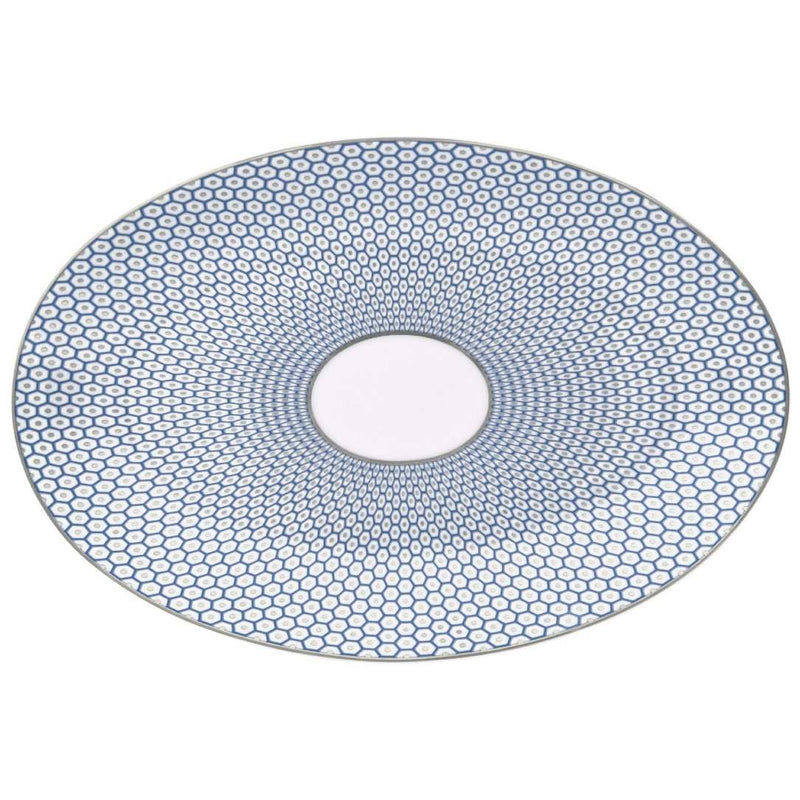 Raynaud Trésor Bleu Limoges porcelain oval platter 30cm in cobalt blue with platinum honeycomb pattern