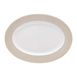 Francis Carreau Beige porcelain oval platter 34 cm with beige and gold check design by Rosenthal