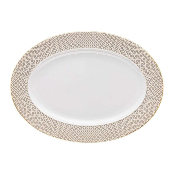 Francis Carreau Beige porcelain oval platter 34 cm with beige and gold check design by Rosenthal