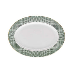 Francis Carreau Green porcelain oval platter 34 cm with green and gold check design by Rosenthal