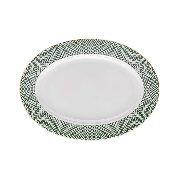 Francis Carreau Green porcelain oval platter 34 cm with green and gold check design by Rosenthal