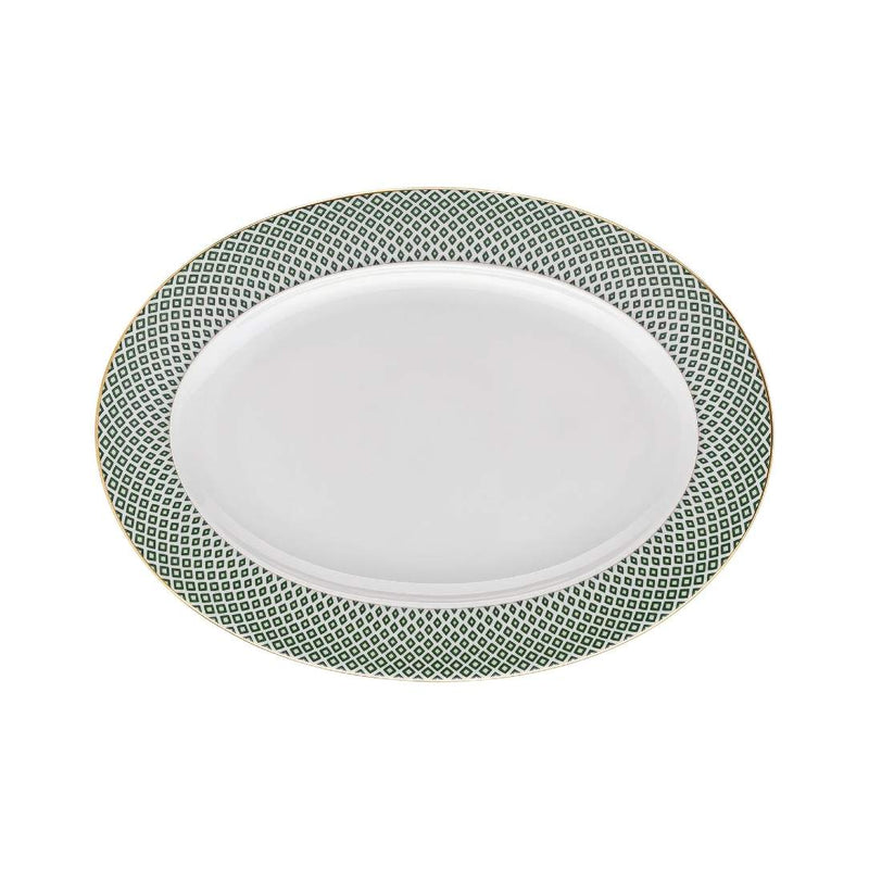 Francis Carreau Green porcelain oval platter 34 cm with green and gold check design by Rosenthal