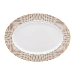 Francis Carreau Beige porcelain oval platter 40 cm with beige and gold check design by Rosenthal