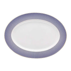 Francis Carreau Blue porcelain oval platter 40 cm with royal blue and gold check design by Rosenthal