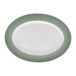 Francis Carreau Green porcelain oval platter 40 cm with green and gold check design by Rosenthal