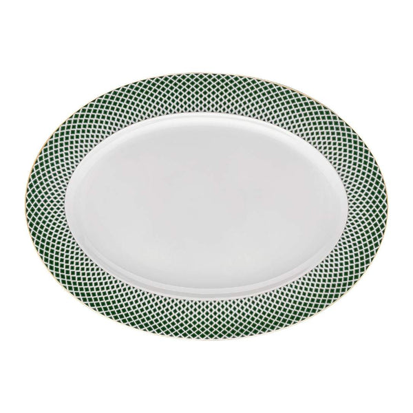 Francis Carreau Green porcelain oval platter 40 cm with green and gold check design by Rosenthal