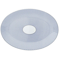 Raynaud Trésor Bleu Limoges porcelain oval platter 42cm in cobalt blue with platinum honeycomb pattern