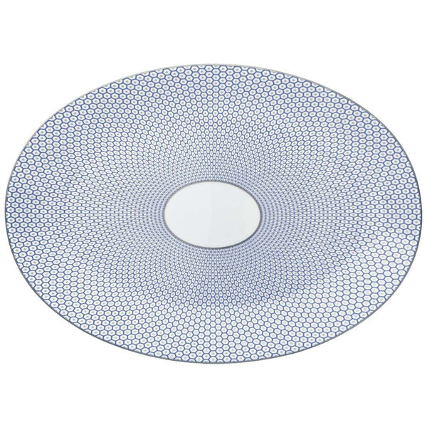 Raynaud Trésor Bleu Limoges porcelain oval platter 42cm in cobalt blue with platinum honeycomb pattern