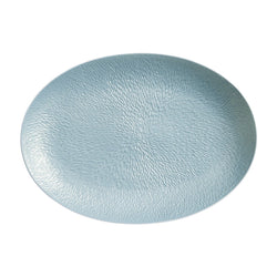 Raynaud Minéral Irisé Sky Blue fully engraved oval porcelain platter with iridescent glaze and sculptural relief


