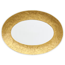 Porcelain oval platter with gold detailing from the Italian Renaissance Gold collection by Raynaud.