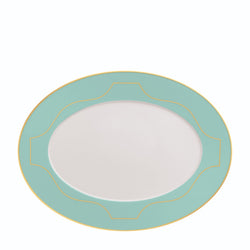 Oval Platter Large Carlo Este by FÜRSTENBERG in fine porcelain with gold and green mosaic-inspired design by Carlo Dal Bianco.