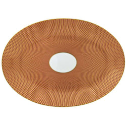 Raynaud Trésor orange porcelain oval platter 36cm with gold-accented honeycomb design