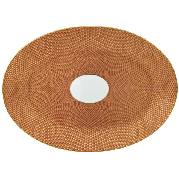 Raynaud Trésor orange porcelain oval platter 36cm with gold-accented honeycomb design