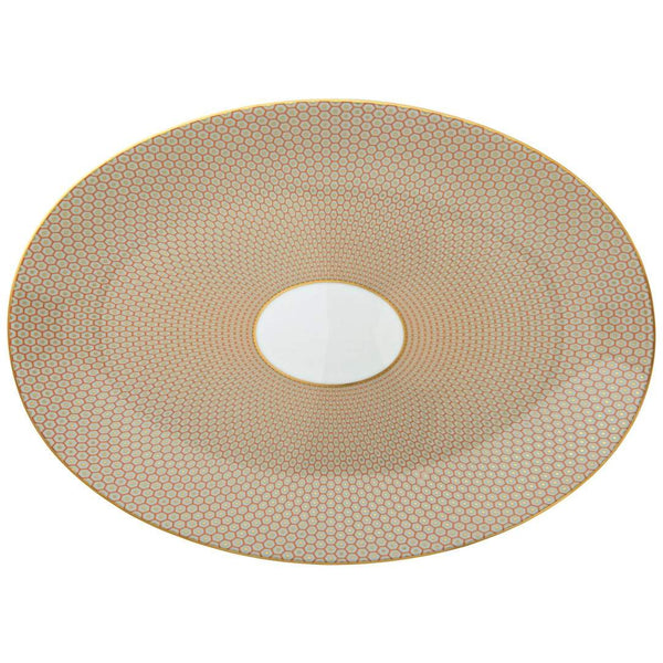 Raynaud Trésor orange porcelain oval platter 42cm with gold-accented honeycomb design