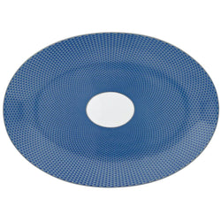 Raynaud Trésor Bleu Limoges porcelain oval platter pattern 36cm in cobalt blue with platinum honeycomb design