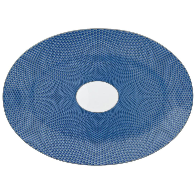 Raynaud Trésor Bleu Limoges porcelain oval platter pattern 36cm in cobalt blue with platinum honeycomb design