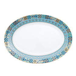Oval Platter Portofino by Haviland in Limoges porcelain with Mediterranean blue and gold mosaic-inspired design.