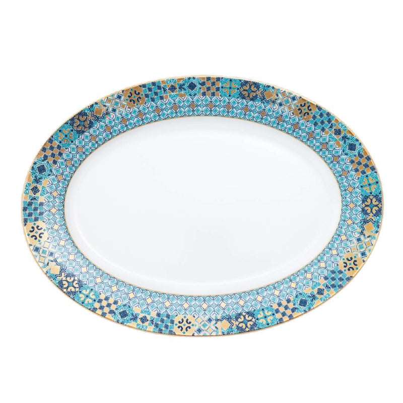 Oval Platter Portofino by Haviland in Limoges porcelain with Mediterranean blue and gold mosaic-inspired design.