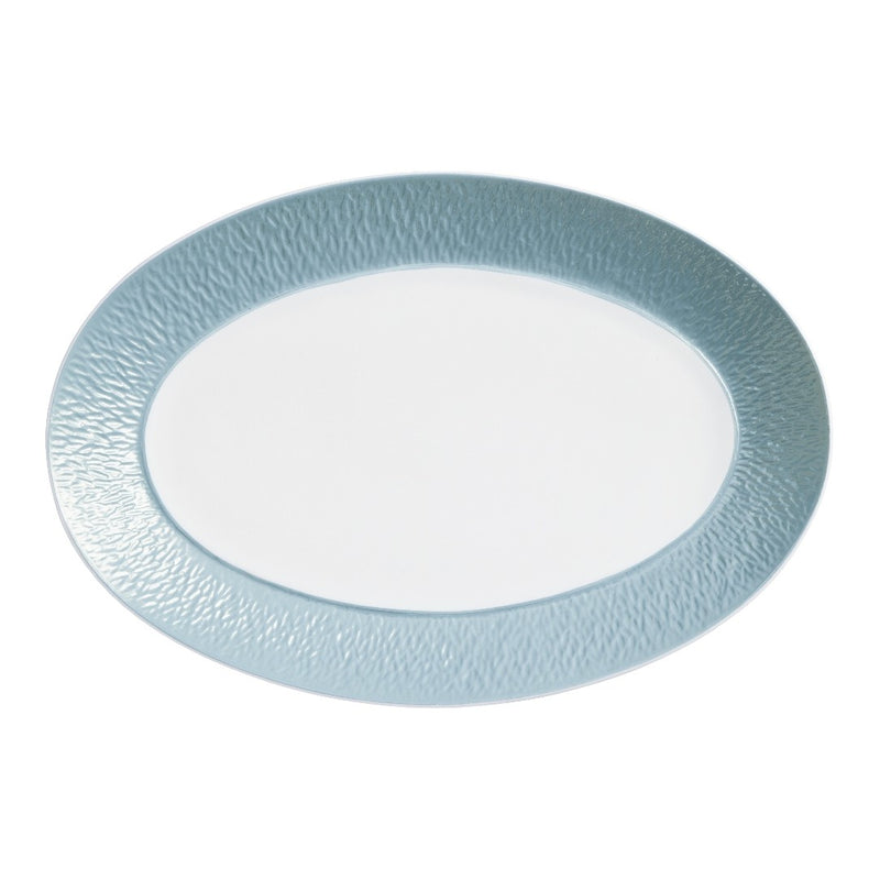 Raynaud Minéral Irisé Sky Blue small oval porcelain platter with iridescent glaze and nature-inspired relief

