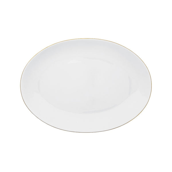 Small Limoges porcelain oval platter with gold rim from the Monceau Gold collection by Raynaud