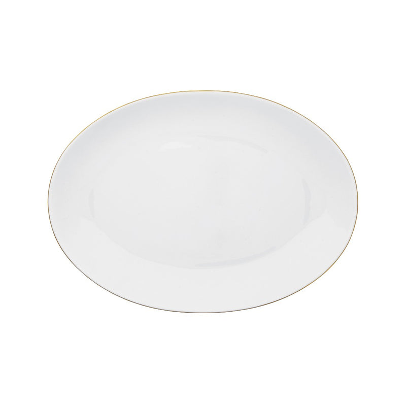 Small Limoges porcelain oval platter with gold rim from the Monceau Gold collection by Raynaud