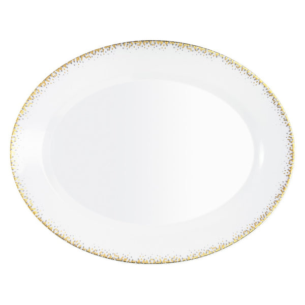 Souffle d’Or oval platter by Haviland—Limoges porcelain with silver and matte gold geometric celestial design.