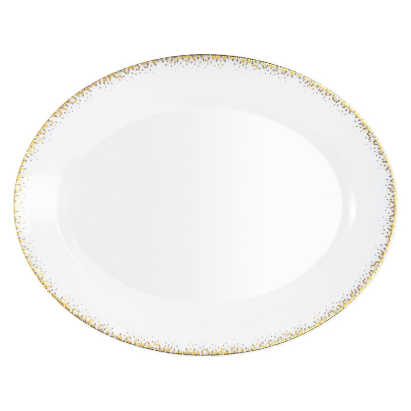 Souffle d’Or oval platter by Haviland—Limoges porcelain with silver and matte gold geometric celestial design.