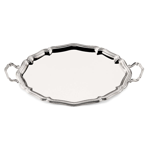 Oval silver-plated 700 tray with handles by Greggio, handcrafted in Italy for luxury entertaining and refined presentation.