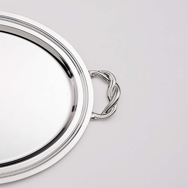 Close-up of the Oval silver-plated Villa Pisani tray with handles by Greggio.