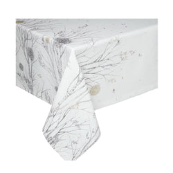 White Tablecloth with printed trees in grey and gold
