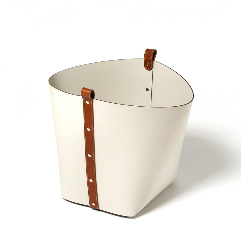 Ovo large storage basket in regenerated leather with tan straps by Pinetti