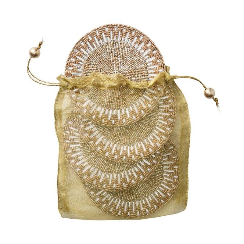 Palisade coaster set of 4 in gold and silver by Kim Seybert, metallic luxury table decor in gift bag

