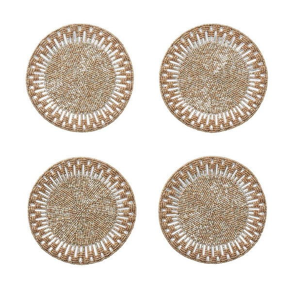 Palisade coaster set of 4 in gold and silver by Kim Seybert, metallic luxury table decor 
