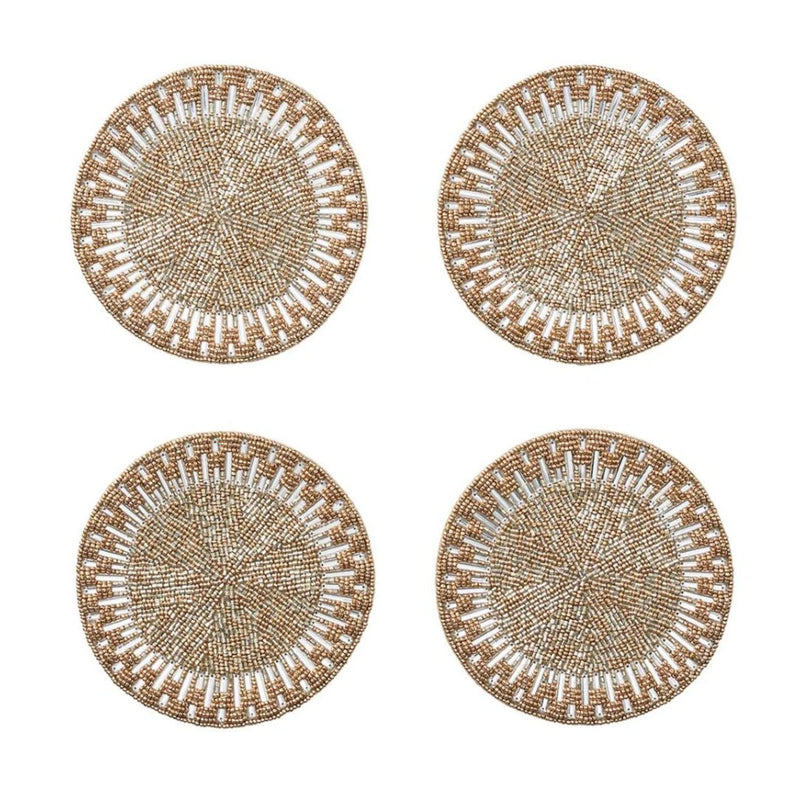 Palisade coaster set of 4 in gold and silver by Kim Seybert, metallic luxury table decor 