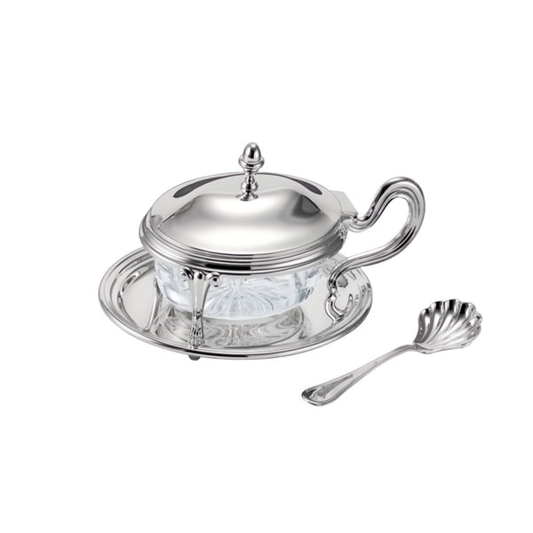 Parmesan Cheese Dish With Spoon English Silver-Plated by Greggio on a white background