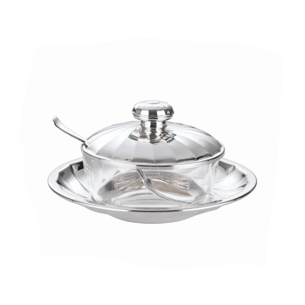 Newport silver-plated parmesan cheese dish with spoon by Greggio.
