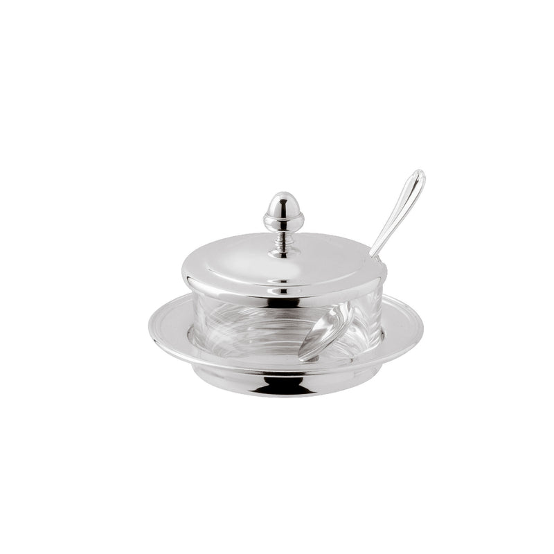 Silver-plated Parmesan cheese dish with spoon from the Rencontre collection by Ercuis.